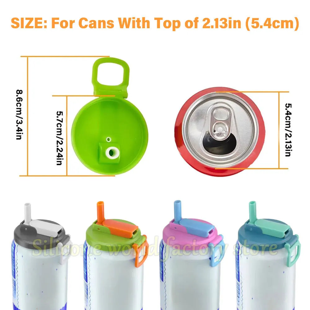 Silicone World Foldable Silicone Soda Can Lid Reusable Sealing Straw Soda Cans Cover For Canned Beverage Beer Juice Drinking
