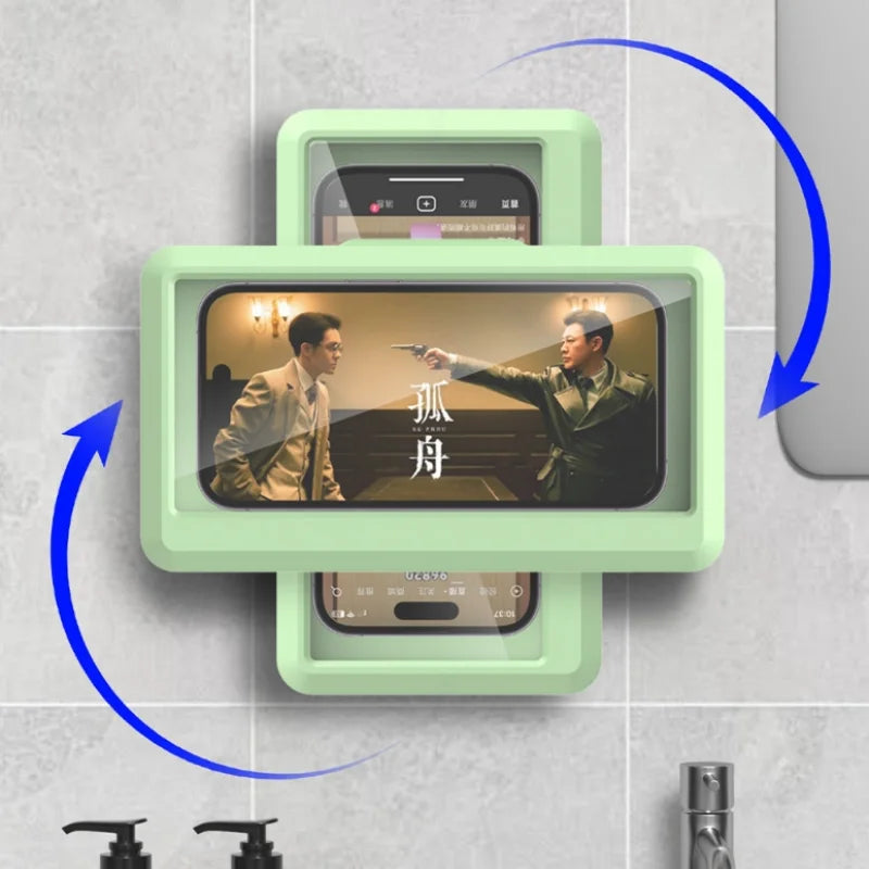 360° Rotation Waterproof Shower Phone Holder with Angle Adjustable, Wall Mounted Phone Holder for Bathroom Kitchen